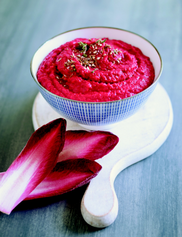 Beetroot and borlotti bean hummus