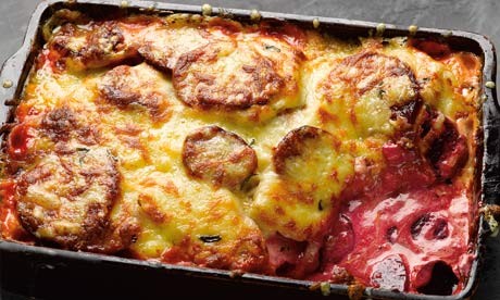 Beetroot and celeriac gratin 