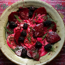 Beetroot and celeriac with pickled blackberries