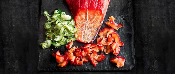 Beetroot and gin-cured salmon