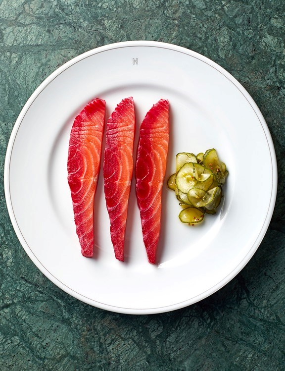 Beetroot and gin cured salmon