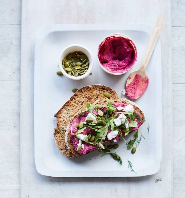 Beetroot and goats's cheese open sandwich