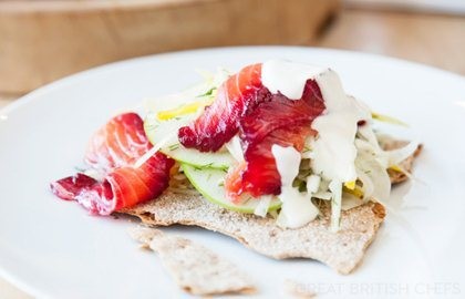 Beetroot and liquorice cured salmon