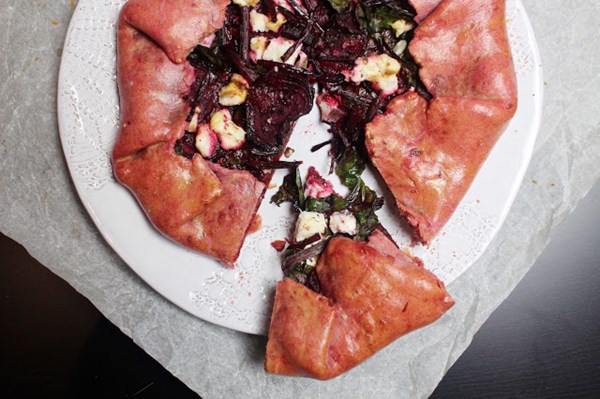 Beetroot and manouri goats cheese galette