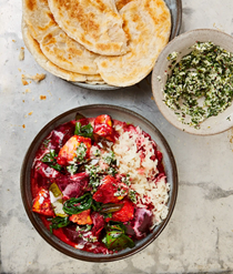 Beetroot and paneer curry with coconut salsa