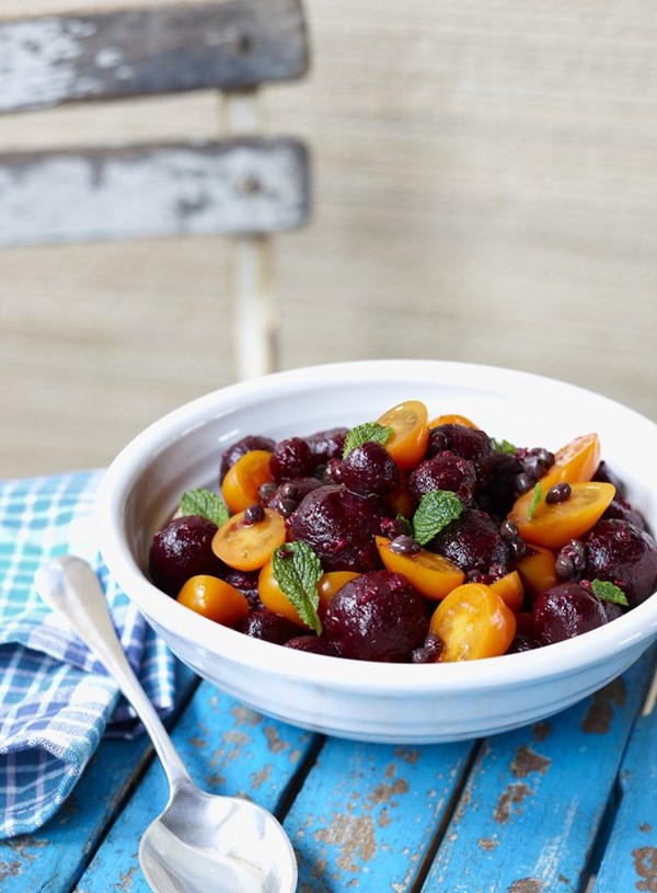 Beetroot and tomato salad with capers and mint