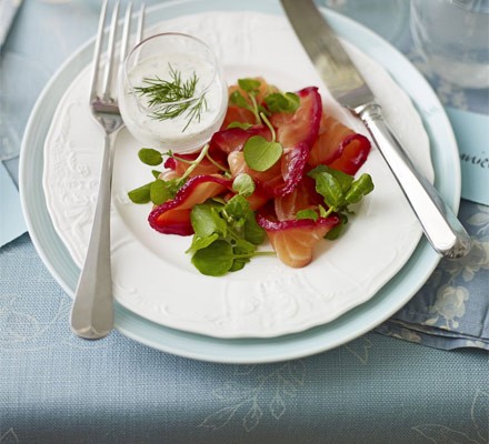 Beetroot and vodka cured salmon