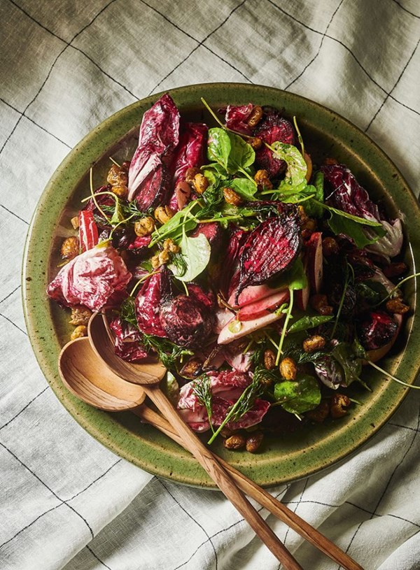 Beetroot, apple, radicchio salad and roasted butter beans with feta and yoghurt dressing
