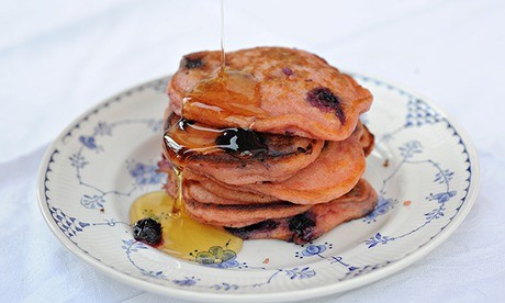 Beetroot blueberry pancakes