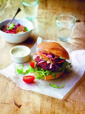 Beetroot burgers with wholegrain mustard mayonnaise