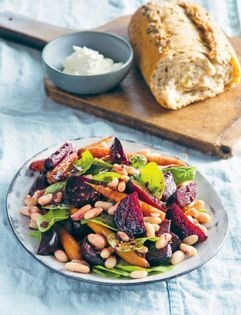 Beetroot, cannellini bean and baby spinach salad