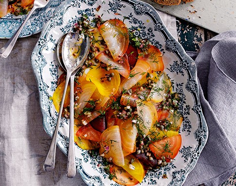 Beetroot carpaccio with caper dressing