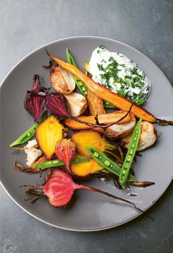 Beetroot, carrots, sugar snaps