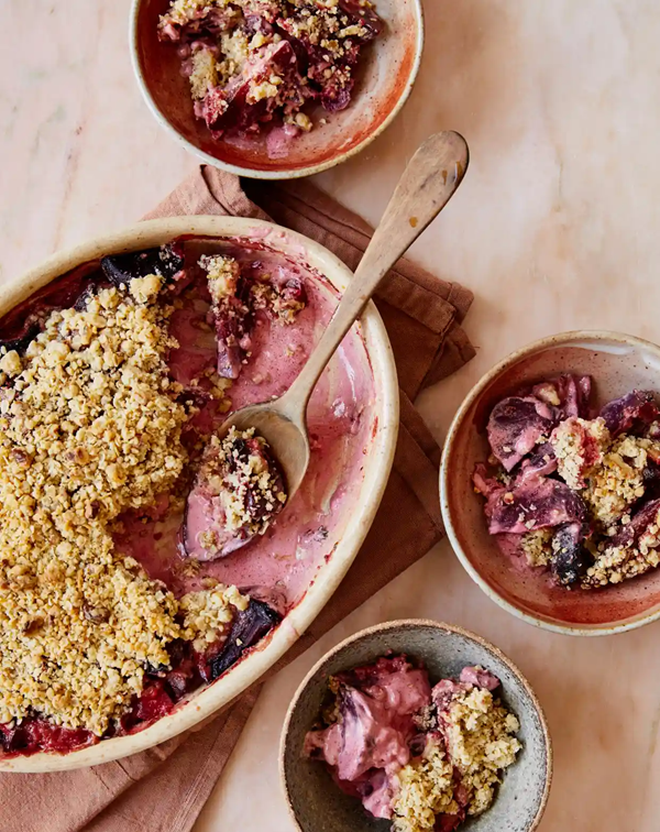 Beetroot, cheese and walnut crumble