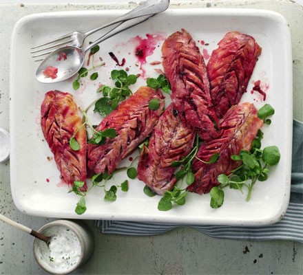 Beetroot-cured mackerel with horseradish dressing