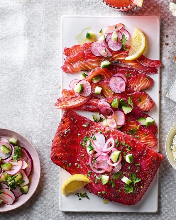 Beetroot cured salmon