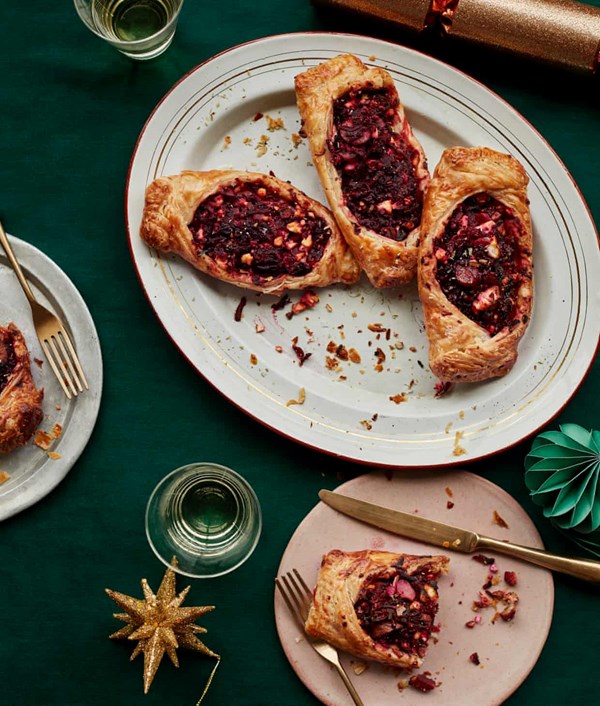 Beetroot, feta and chestnut puffs