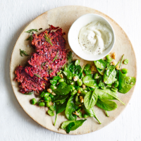 Beetroot fritters with spinach salad