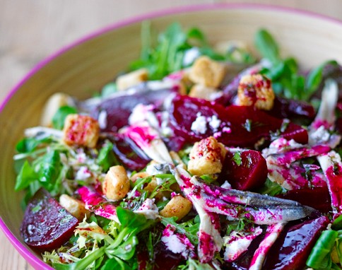 Beetroot, goat's cheese & anchovy salad