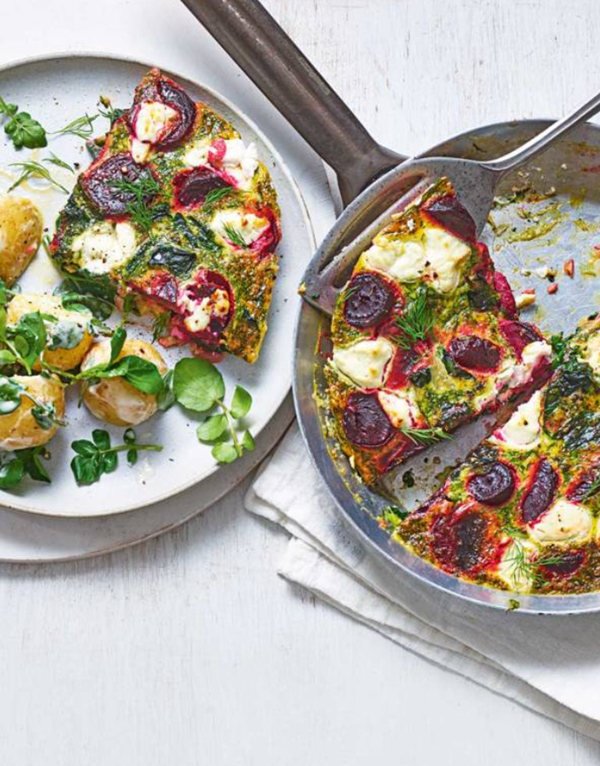 Beetroot, goat's cheese and dill frittata