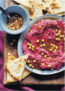 Beetroot houmous with spiced crunched chickpeas