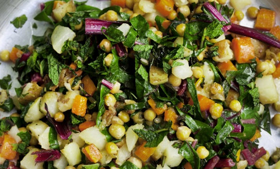 Beetroot leaf saute with chickpes and potato
