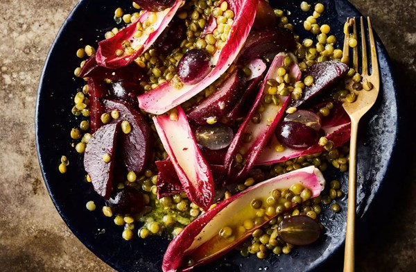 Beetroot, lentil, grape & chicory salad