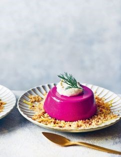 Beetroot pannacotta with caraway and lemon crumb