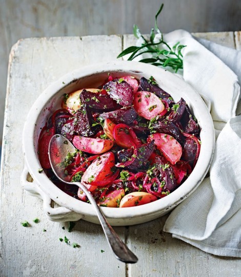 Beetroot, potato and red onion salad