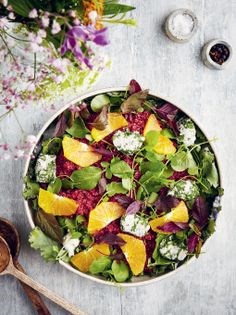 Beetroot quinoa, macadamia ricotta & orange dressing
