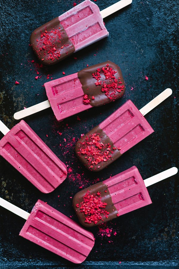 Beetroot, raspberry & cacao creamsicles