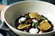 Beetroot risotto, goat's cheese, pickled golden beetroot & candied walnuts