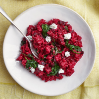 Beetroot risotto with horseradish and chard