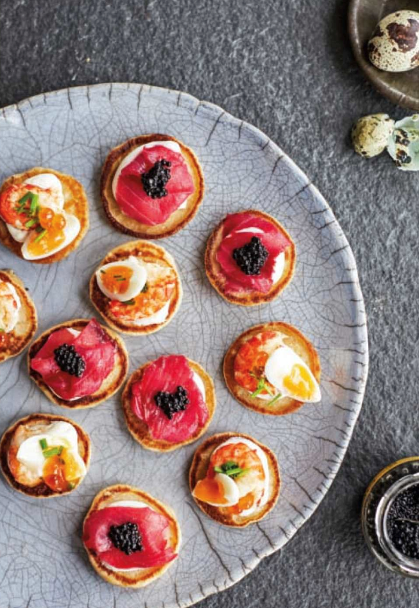 Beetroot salmon blinis