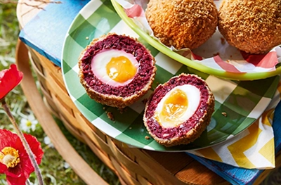 Beetroot Scotch eggs