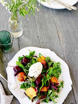 Beetroot, silverbeet and goat's curd salad