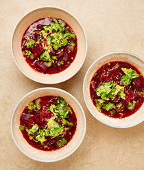 Beetroot soup with quick-pickled celery