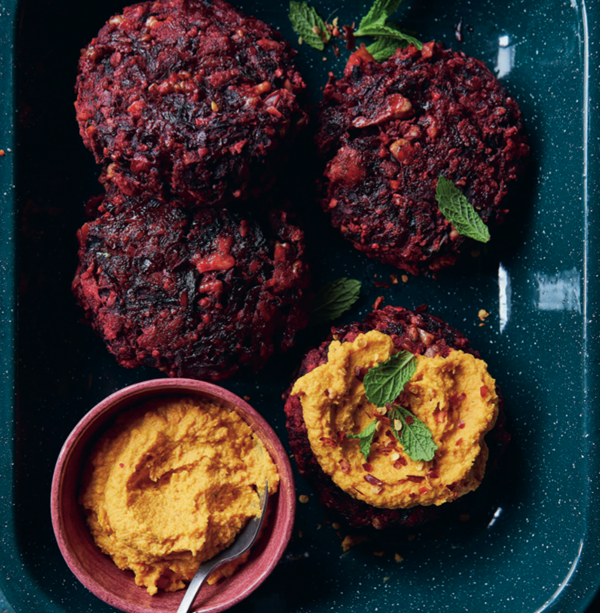 Beetroot, walnut and feta burgers