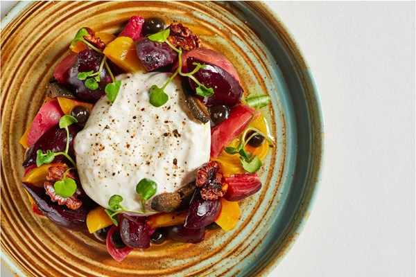 Beetroot with burrata and pickled walnut purée [Chris and Jeff Galvin]