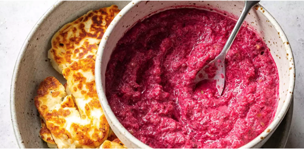 Beetroot, yogurt and lime dip