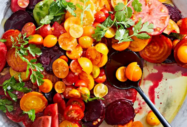 Beets, tomatoes, and cilantro