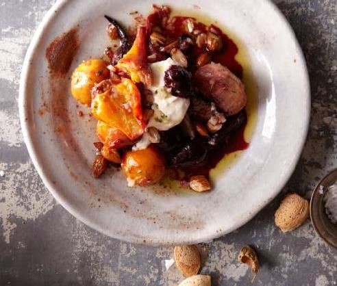 Beets with almonds and horseradish crème fraîche