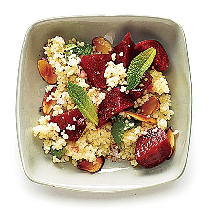Beets with couscous, mint and almond