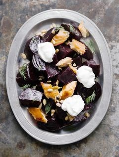 Beets with smoked whitefish, sour cream, and dill