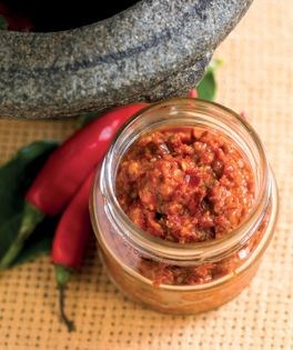 Belachan blended with lime juice and chilli (Sambal belachan)