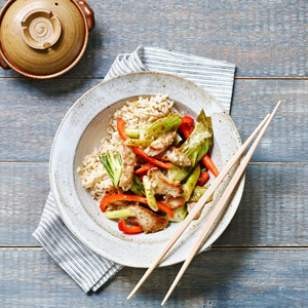 Bell pepper, bok choy & pork stir-fry