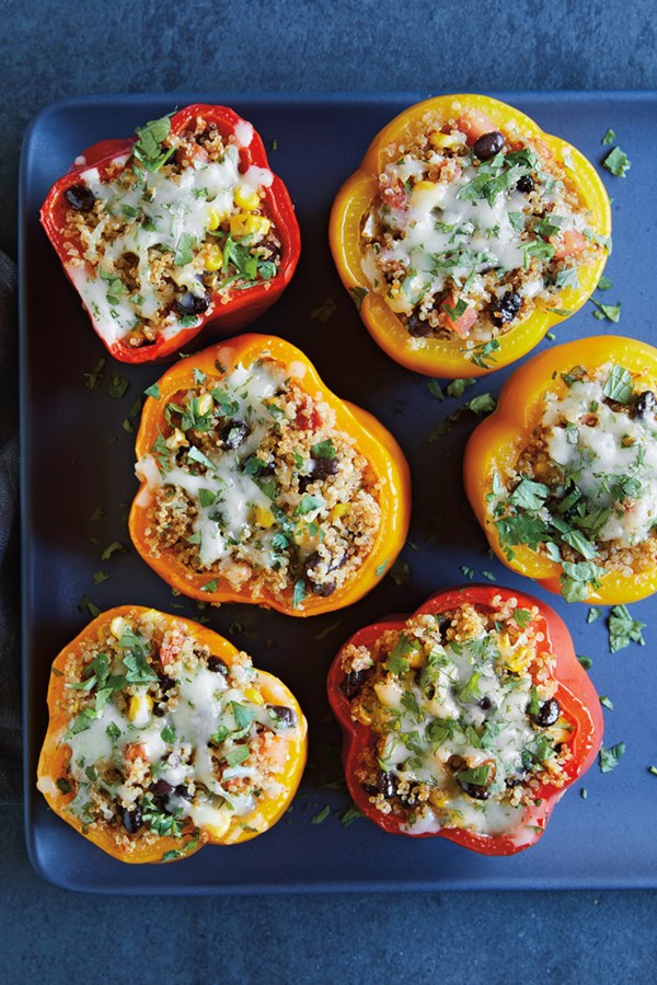 Bell peppers stuffed with quinoa, black beans & corn