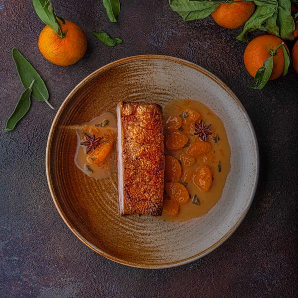 Belzan's staff meal - roast pork belly, clementine, sage, star anise