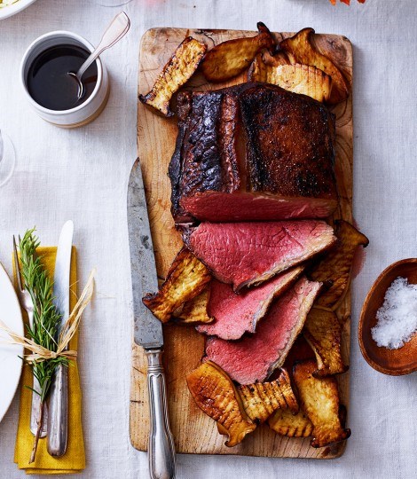 Ben Tish's beef sirloin with oyster mushroom Bordelaise sauce and whipped potatoes