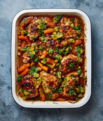 Berbere-spiced chicken, carrots and chickpeas